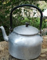 Old aluminum tea jug with pouring jug. Measured: 23 cm.