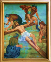"Krisztus keresztre feszítése " Kvalitásos,szignós,olajfestmény,keretben 50x60cm
