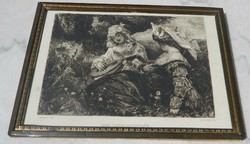 Antik metszet : Hans Makart Der Lieblingspage fém díszes keretben