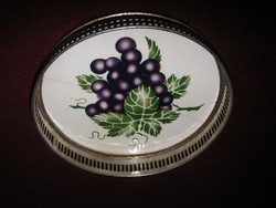 Majolica coaster, antique Czech, with beautiful vine decor, 16 cm, with a tiny hairline crack...