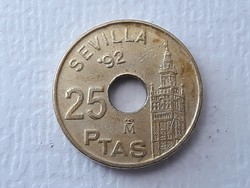 25 Ptas 1992 coin - Spanish 25 pezeta, peseta 1992 foreign coin of juan carlos i sevilla