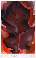 Modern art poster Georgia O'Keeffe autumn leaves 1926 red magenta abstract minimalist oak