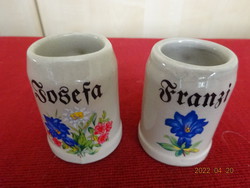 German glazed ceramic mini jug, height 6 cm. Two pieces in one. He has! Jókai.