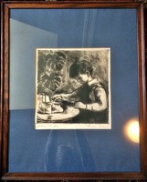 Ivan is solid: little boy playing, etching, 42x52