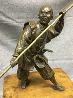 Ritka, részletgazdag, bronz, japán szamuráj figura, Meiji korszak 41 cm!