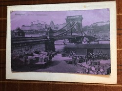Old postcard budapest chain bridge kettenbrücke 1914.Iii.30.Written, slightly worn with stamp