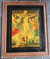 Old holy image oil print, 59 x 72 cm, 47 x 59 cm