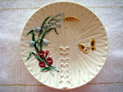 Régi Schütz Cilli fajansz tányér lepkés mezeivirágos majolika fali dísz 20 cm