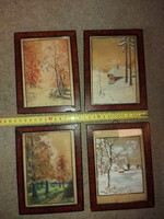 2 watercolor paintings, original, in their vintage frame, only the top right and bottom left are for sale!