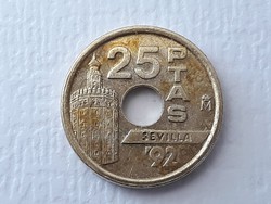 25 Ptas 1991 coin - Spanish 25 pezeta, peseta 1991 foreign coin of juan carlos i sevilla
