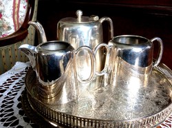 Beautiful antique sheffield, sparkling silver-plated tea or coffee serving set on elegant tray