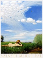 Szinyei Merse Pál Pacsirta 1882 művészeti plakát, női akt nyári mező kék égbolt felhőkkel