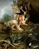 Jean Oudry - Csendélet kacsákat kergető spániellel - vászon reprint
