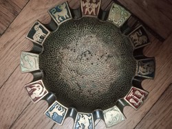 Unique Brass Zodiac Sign Ashtray Decorated with Enamel from Israel
