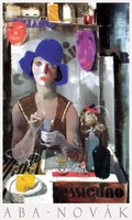 Aba-novák vilmos laura 1930, art poster, female portrait blue hat cafe monkey young girl