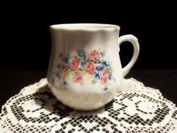 Régi Zsolnay színes virág mintás porcelán bögre, csésze