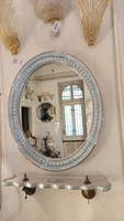 Porcelán 3 db fürdőszoba szett tükör polc és csillár. Aranyzott díszek XX sz.eleje.Nagy méter.
