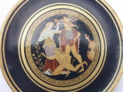 Görög mot. fali tányérka Aprodithe és Adonis fekete-arany hibátlan