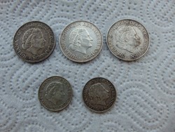 Hollandia 3 darab ezüst 2 1/2 gulden + 2 darab ezüst 1 gulden