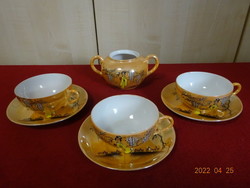 Japán porcelán három személyes teáskészlet. Sárga ruhás gésával. Vanneki! Jókai.