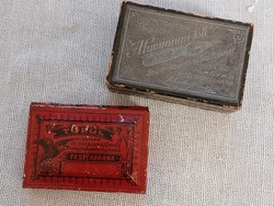 1 pc cardboard feather box, schuler rt. And 1 metal market paint pad box, 1930s