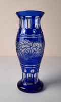 Art deco cyber blue vase with polished, peeled, etched decoration