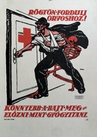 “Rögtön fordulj orvoshoz” Szovjet soviet kommunista tanácsköztársaság mozgalmi plakát offset 1959