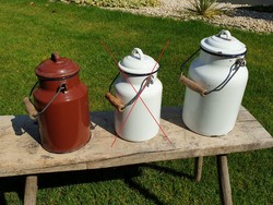 Zománcos régi vintage vas tejeskanna zománcozott kicsi kanna dekoráció 1 és 2 L