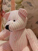 TEDDY BEAR - Rózsaszín csíkos textil maci