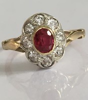 Antik 14 k Arany Margaréta Gyűrű Zafir Szintetikus Rubin