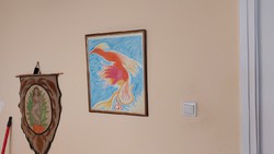 (K) Főnixmadár festmény 42x53 cm kerettel