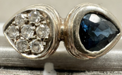 1 Forintról! 18 Karátos Arany (5 g) Briliáns (0,15 Ct) Kék Zafír (0,5 Ct) gyűrű, minőségi kövekkel!