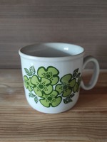1 db zöld mintás Zsolnay retro porcelán virágos bögre, teásbögre, kávéscsésze