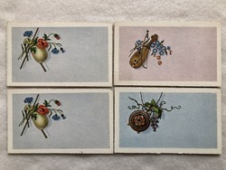 4 pcs antique graphic mini postcards, greeting cards - postage clean
