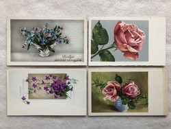 4 pcs antique graphic floral mini postcards, greeting cards - postage clean