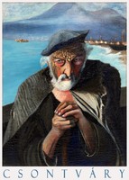Csontváry Öreg halász 1902 művészeti plakát, idős szakállas férfi portréja a tengerparton