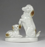 1I610 old pizza porcelain dog mama and puppy porcelain statue 8 cm