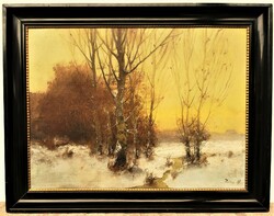 115x90cm !! Zeller Mihály (1859 - 1915) Téli erdő c. festménye Eredeti Garanciával!