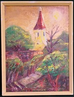 Cser G. Lenke – Alsóőrsi templom nyáron című festménye – 562.
