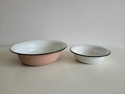 Vintage 2 pcs Enamel-Coated Russian Metal Bowls CCCP 31.5 cm