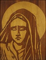 1I683 image of Mary inlaid in gilded frame 26 x 20.5 Cm