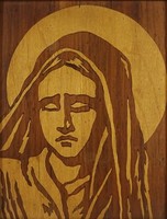 1I683 Virgin Mary Inlay Picture in Gilded Frame 26 x 20.5 cm