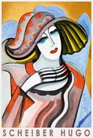 Scheiber Hugó Hölgy vörös rúzzsal, art deco avantgarde művészeti plakát, női portré nagy kalap