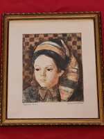István Imre Sr. (1918-1983): girl in a cap with a colorful etching