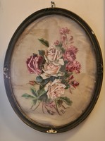 Antik rózsás selyem festmény