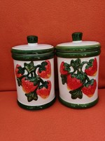 2 Porcelain with lids, storage with strawberry pattern, spice rack.