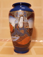 Japán régi, gyöngyös, kézzel festett, csodálatos porcelán váza