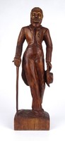 1I733 man in hat in tailcoat with walking stick wood carving 40.5 Cm