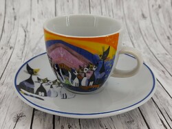 Goebel kitten with decorated porcelain coffee cup with saucer