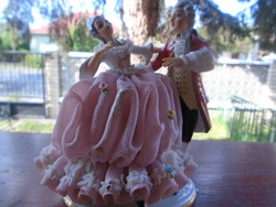 Porcelain - Noble Couple in Lace Dress - Dresden, Pre-War, Rare Piece, Fine Work